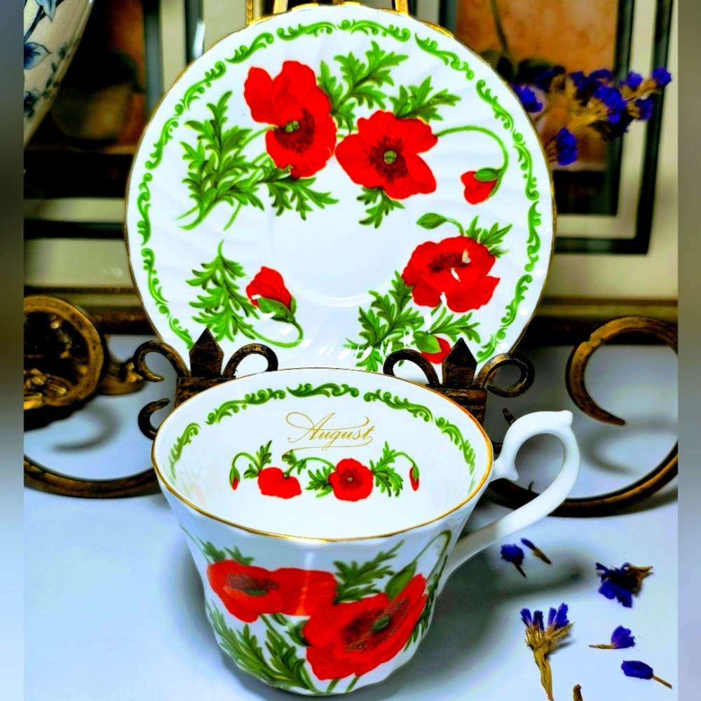 Red Floral Tea Cup and Saucer Set